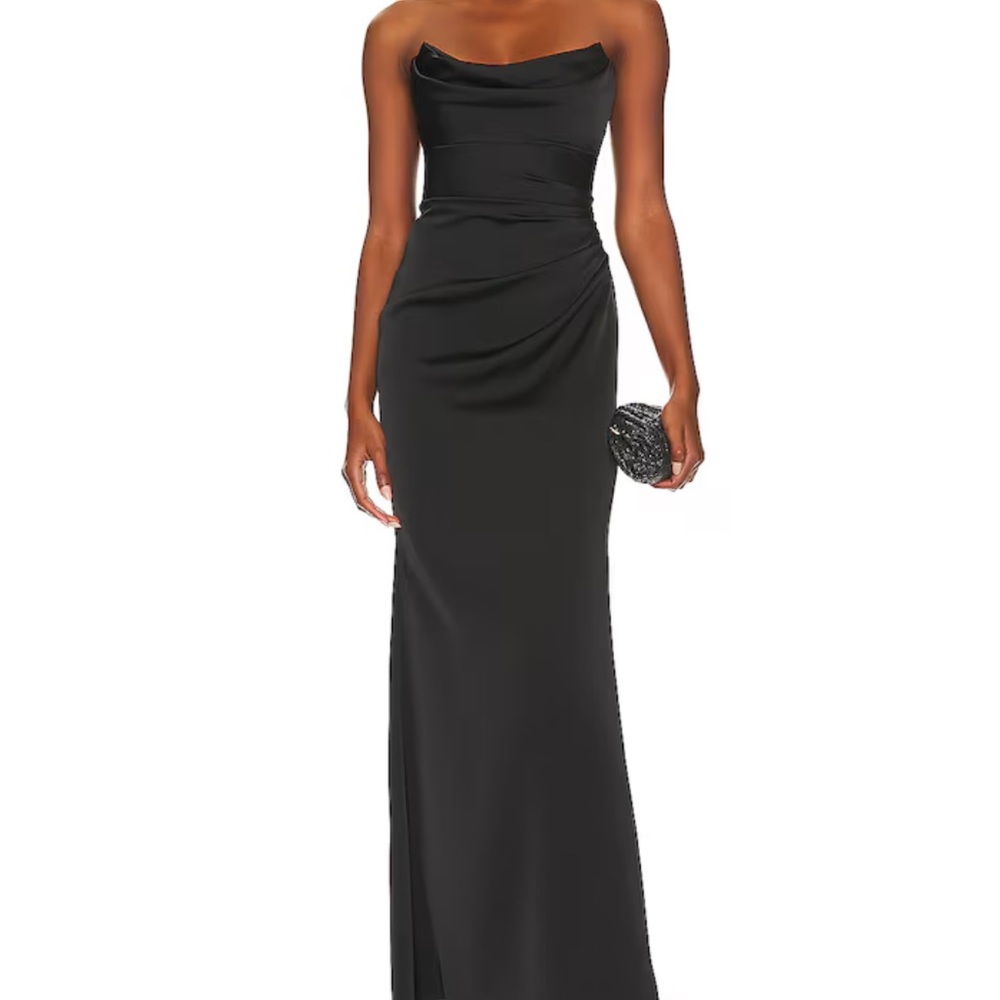 Katie May Black Strapless Cowl-Neck Maxi Gown